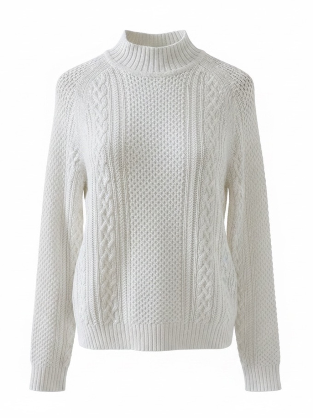 Bobby Jones White Mock Neck Long Sleeve Cable Knit Cotton Sweater Size Small
